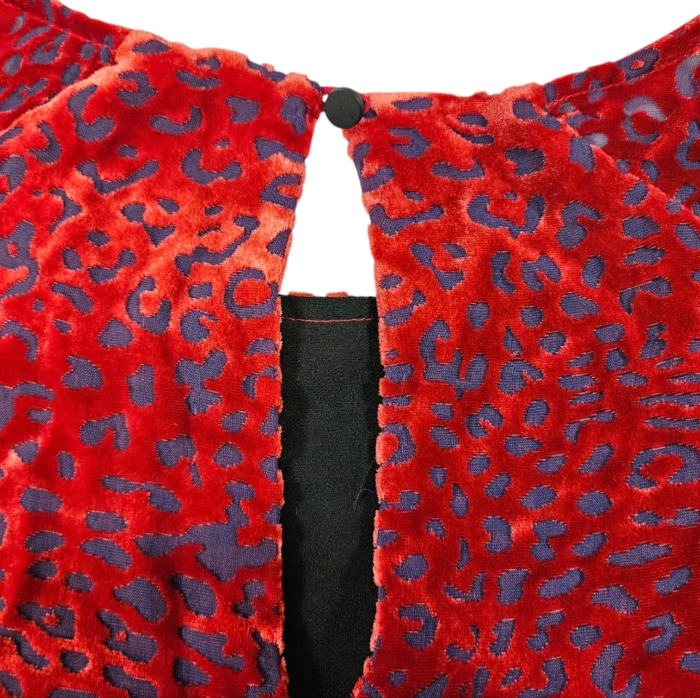 Johnny Was Jade Red Burnout Velvet Mini Dress Size XS Animal Print Silk Blend - Picture 12 of 16